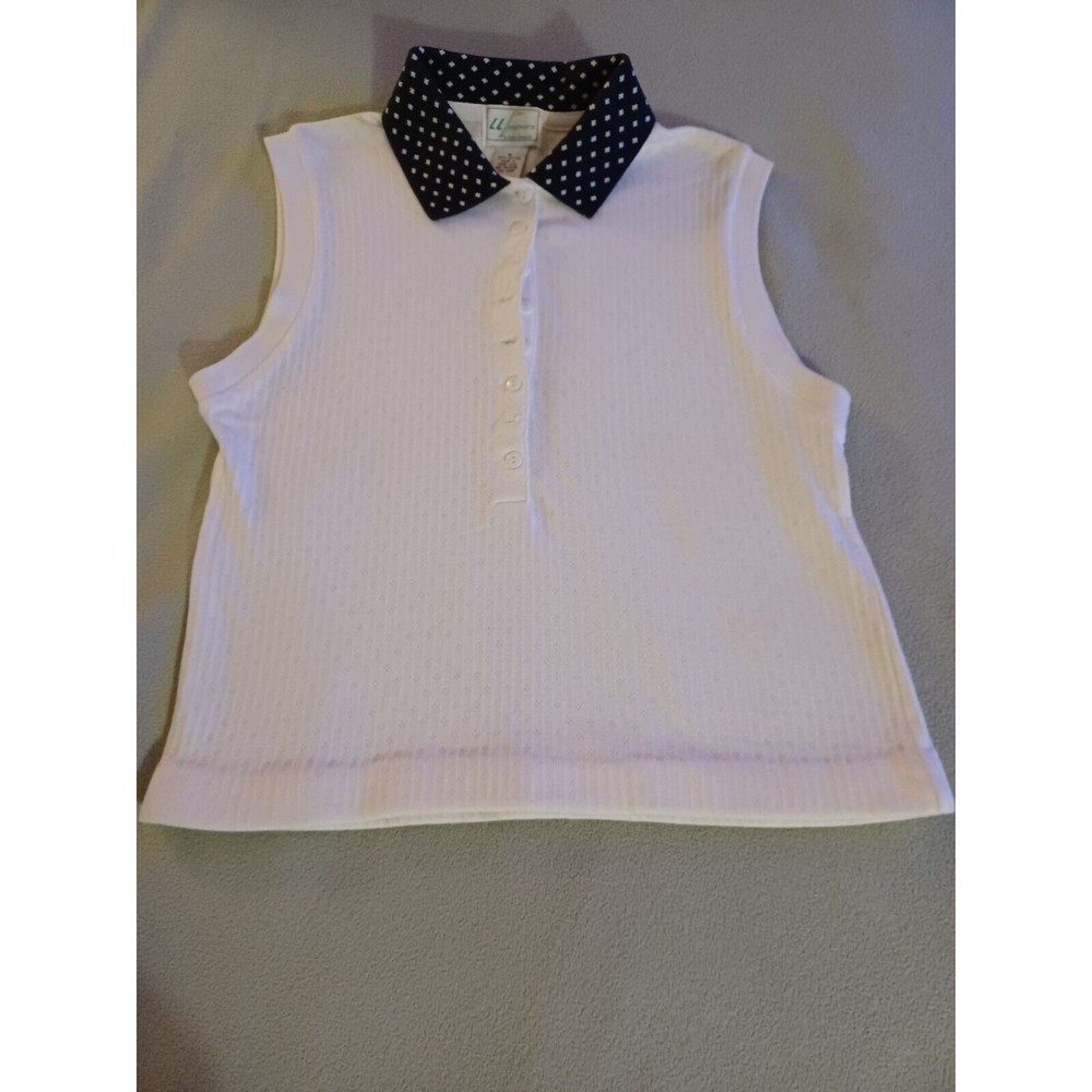 LL Sport a Leon Levin Co womens sleeveless knit white sweater w blue collar M